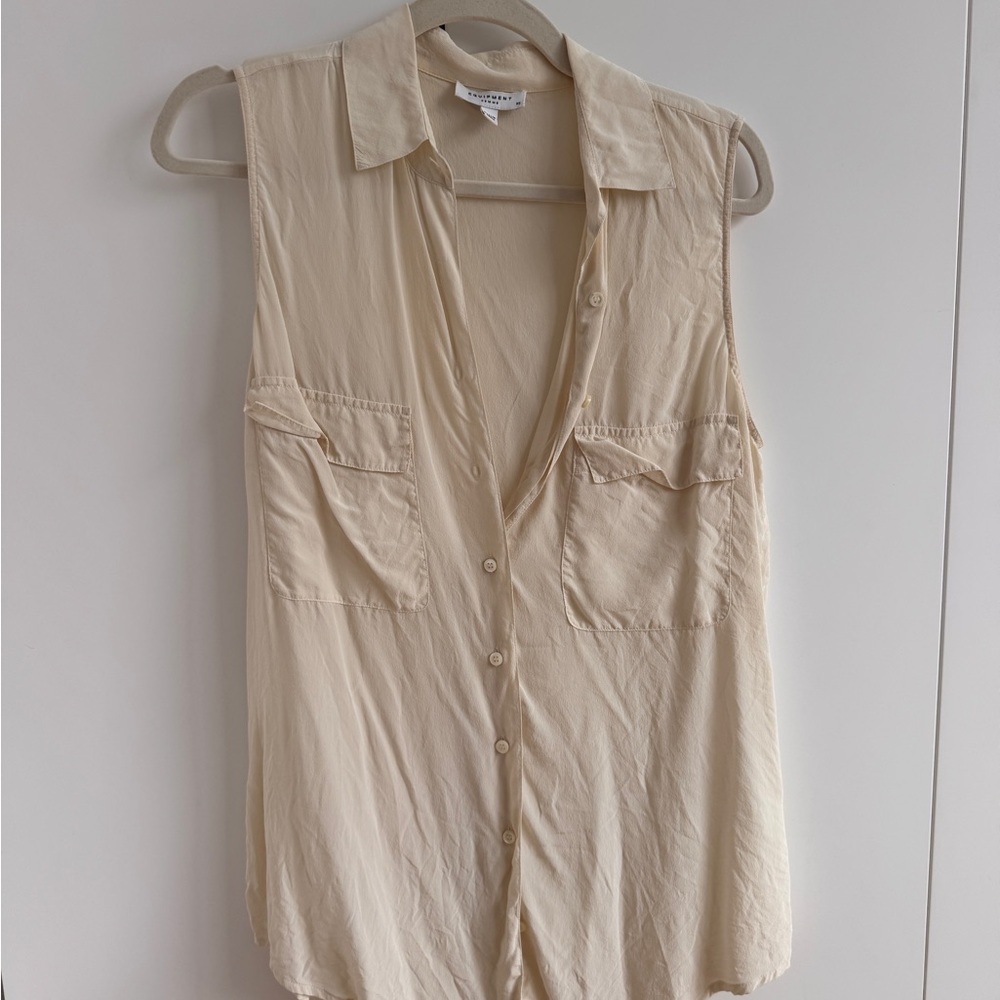 Equipment Beige Sleeveless Button-Down Shirt